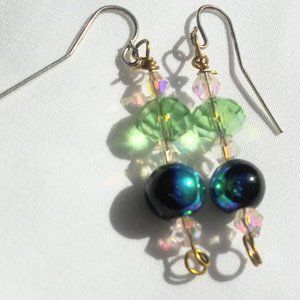 Handmade Black Blue Green Aurora Borealis Earrings